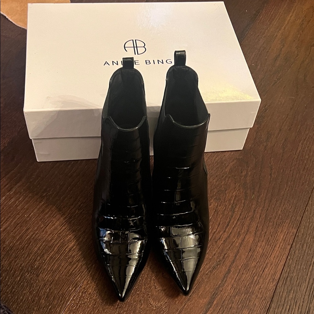 Anine Bing patent Black croc Ankle Stevie Booties, size 39